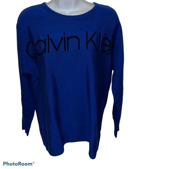 Calvin Klein blue logo unisex knit crew neck sweater Sz XS - Picture 1 of 11